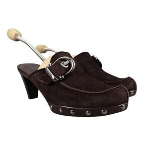 Stuart Weitzman Shoes Womens 8.5 Mule Heel Fashion Studs Buckle Leather Classic